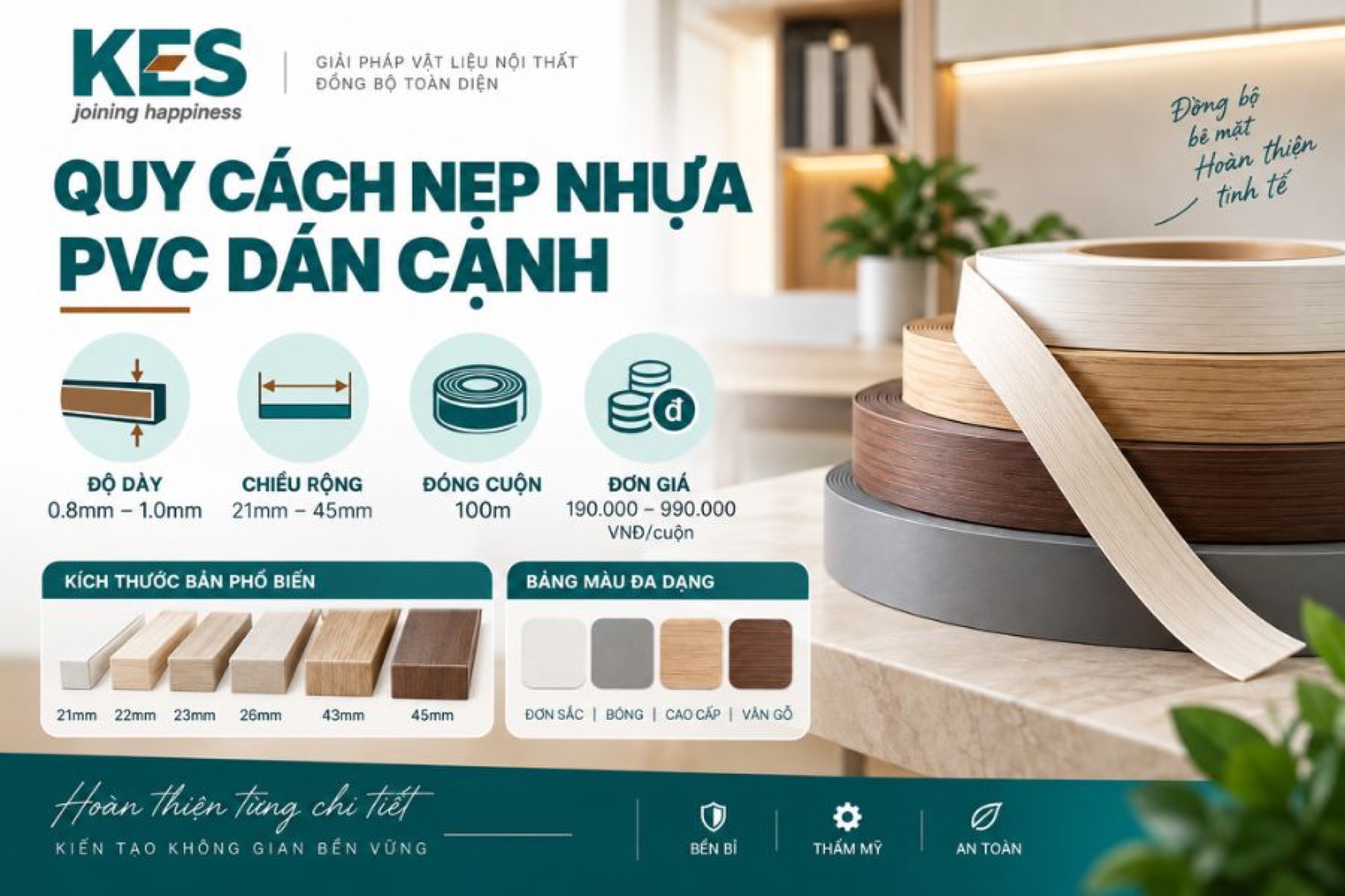 Quy cách nẹp nhựa PVC dán cạnh
