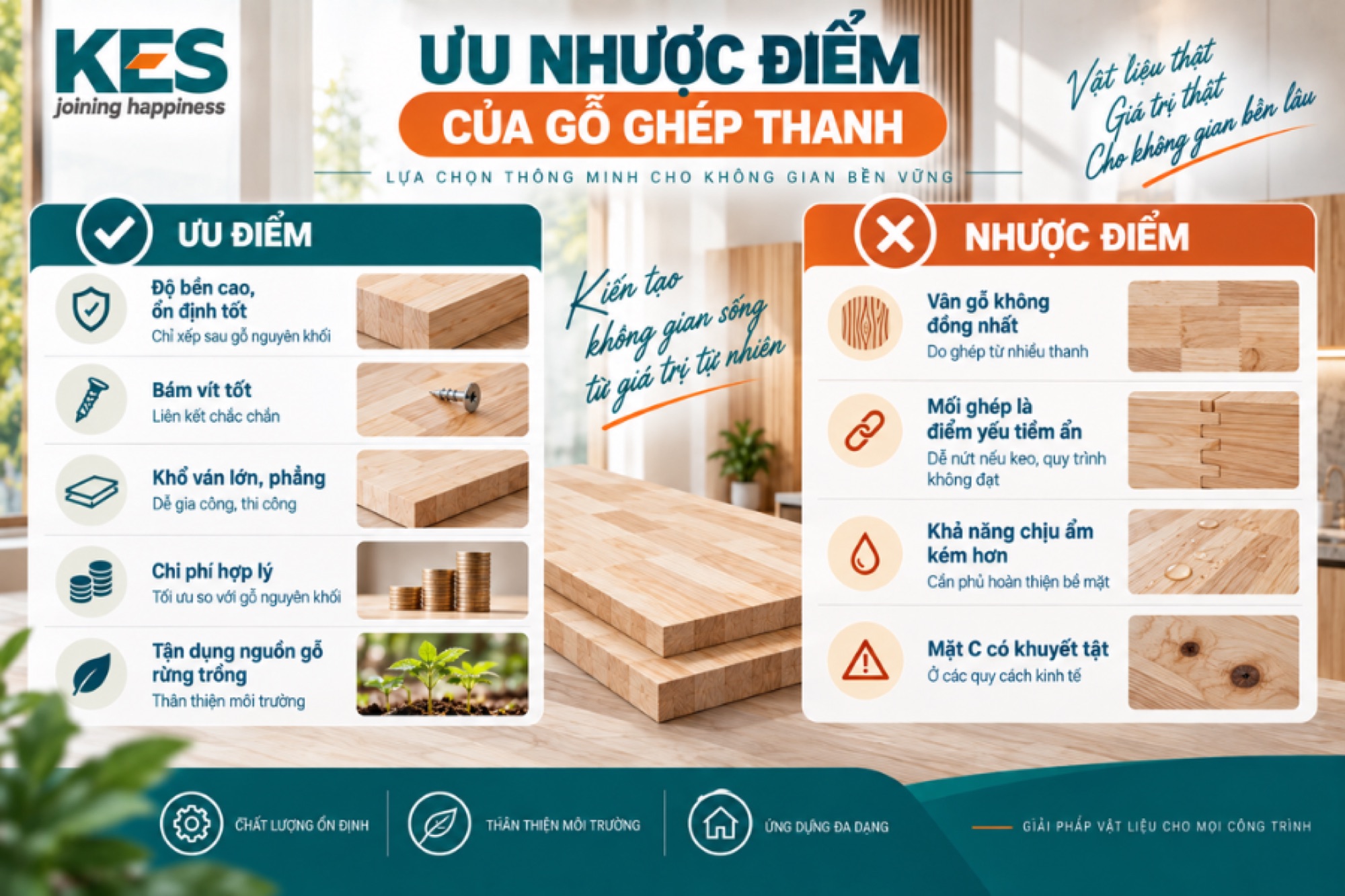 Ưu nhược điểm của gỗ ghép thanh
