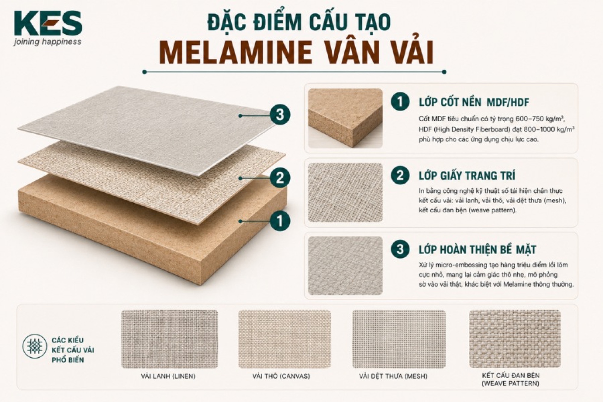 Đặc điểm cấu tạo của Melamine vân vải