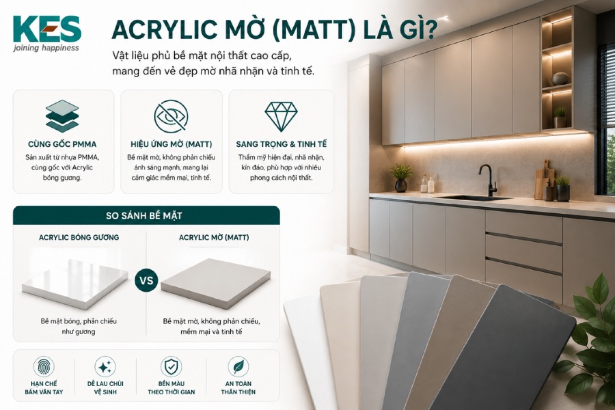 Acrylic mờ là dòng vật liệu phủ bề mặt nội thất