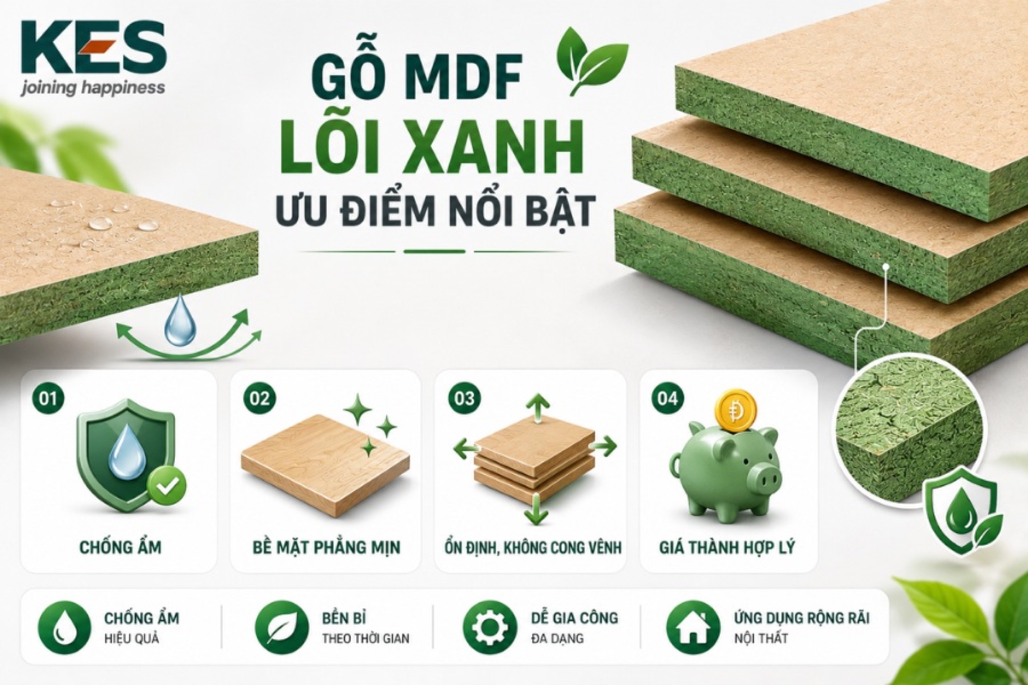 Gỗ MDF lõi xanh có những ưu điểm
