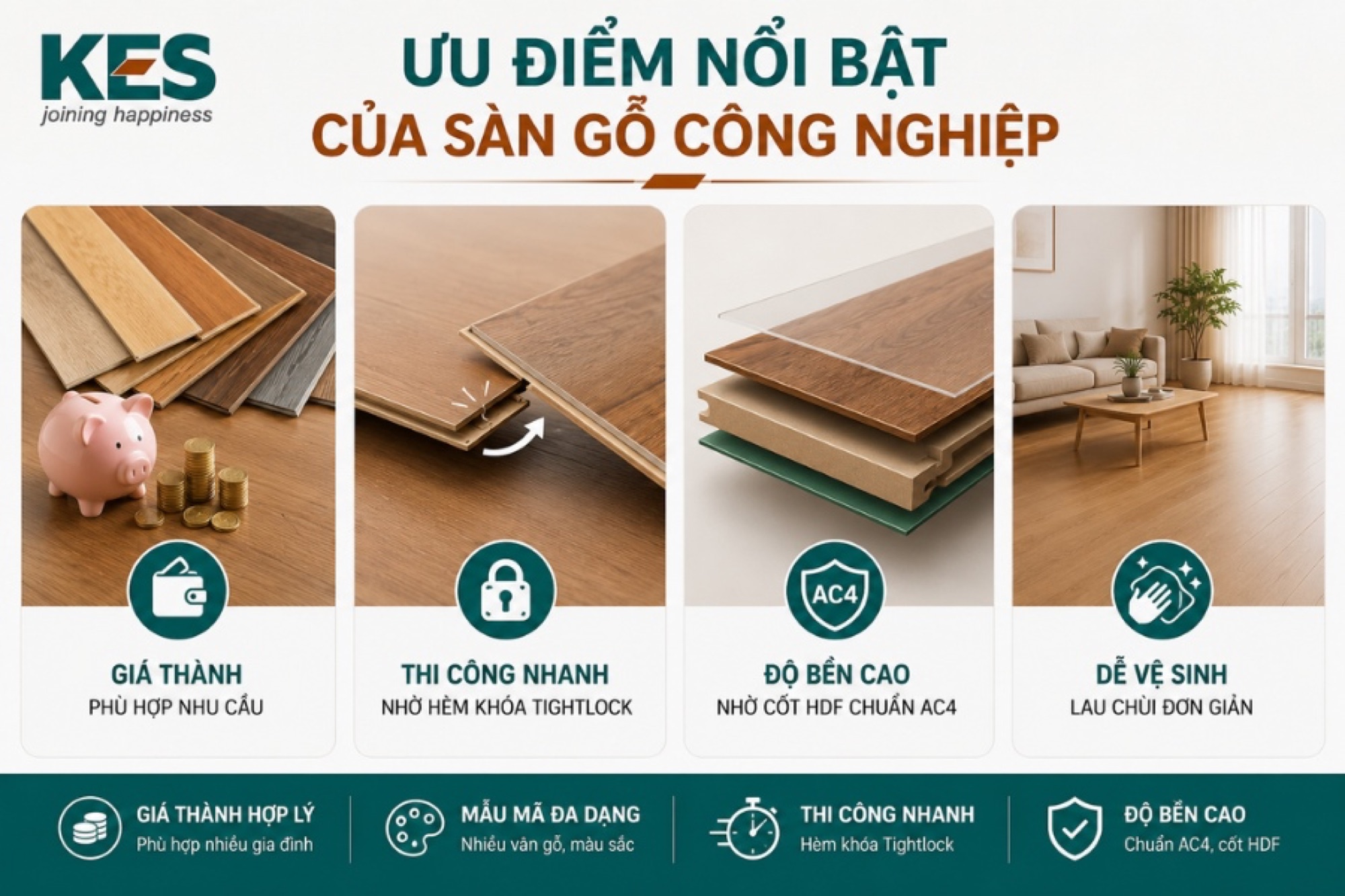Ưu điểm nổi bật của sàn gỗ công nghiệp Ưu điểm nổi bật của sàn gỗ công nghiệp