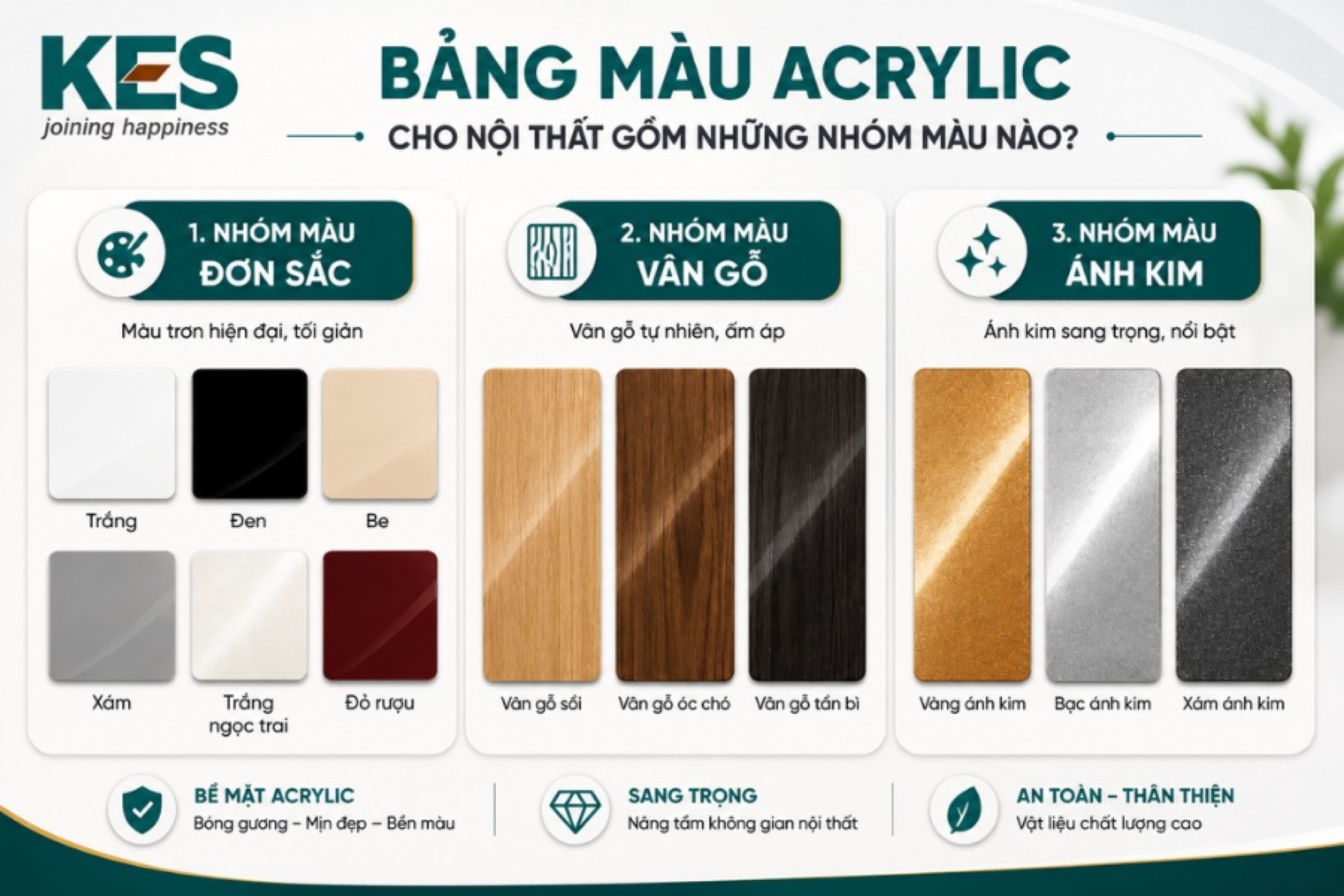 Bảng màu Acrylic cho nội thất gồm 3 nhóm màu chính