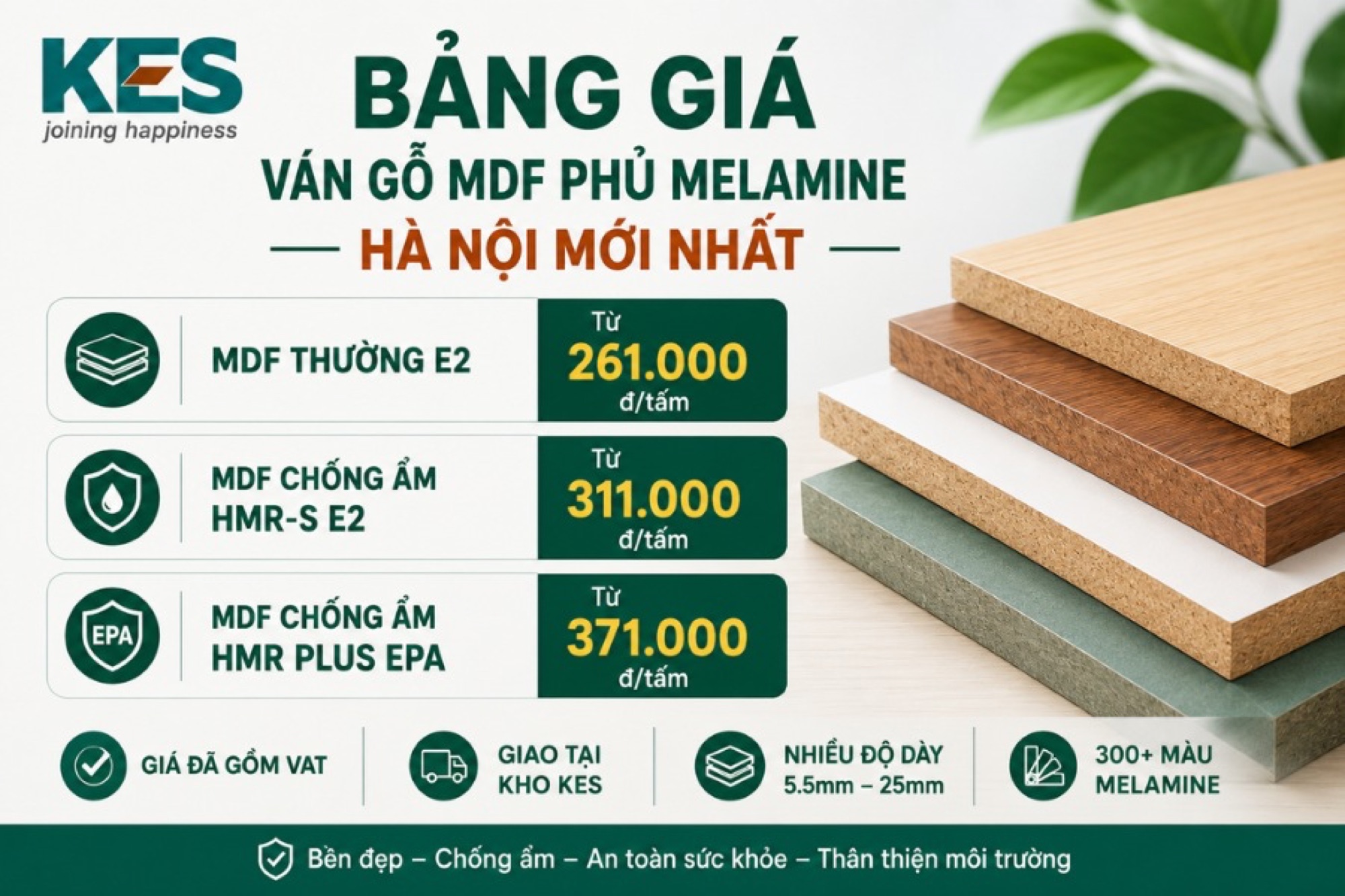 Bảng giá ván gỗ MDF phủ Melamine Hà Nội mới nhất