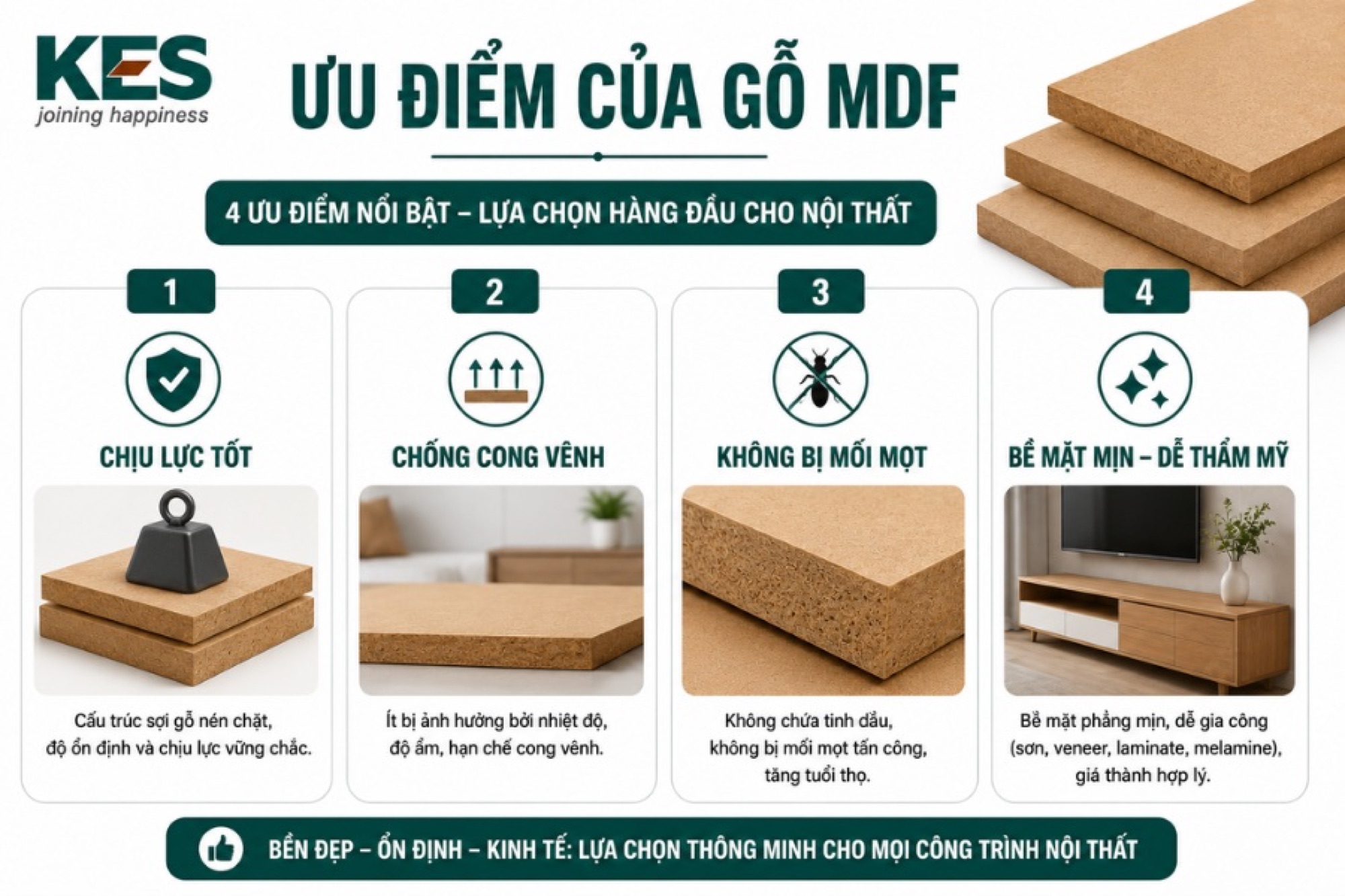 Ưu điểm của gỗ MDF
