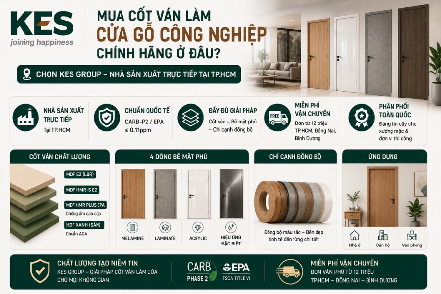 Nên chọn cốt ván làm cửa gỗ công nghiệp từ KES Group