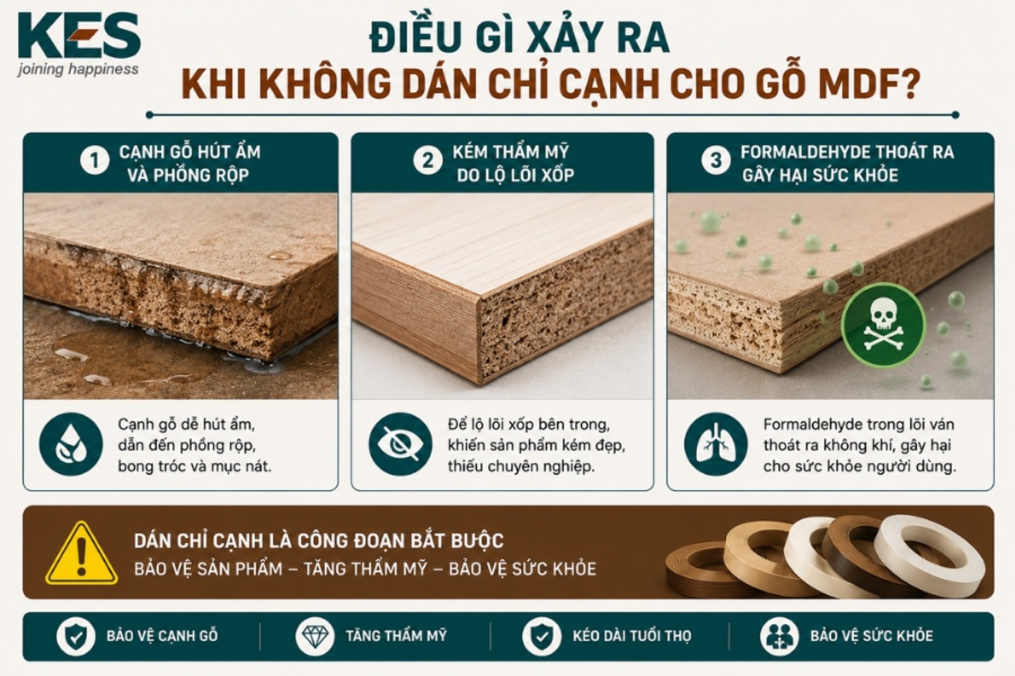 Hậu quả khi không dán chỉ cạnh cho gỗ MDF