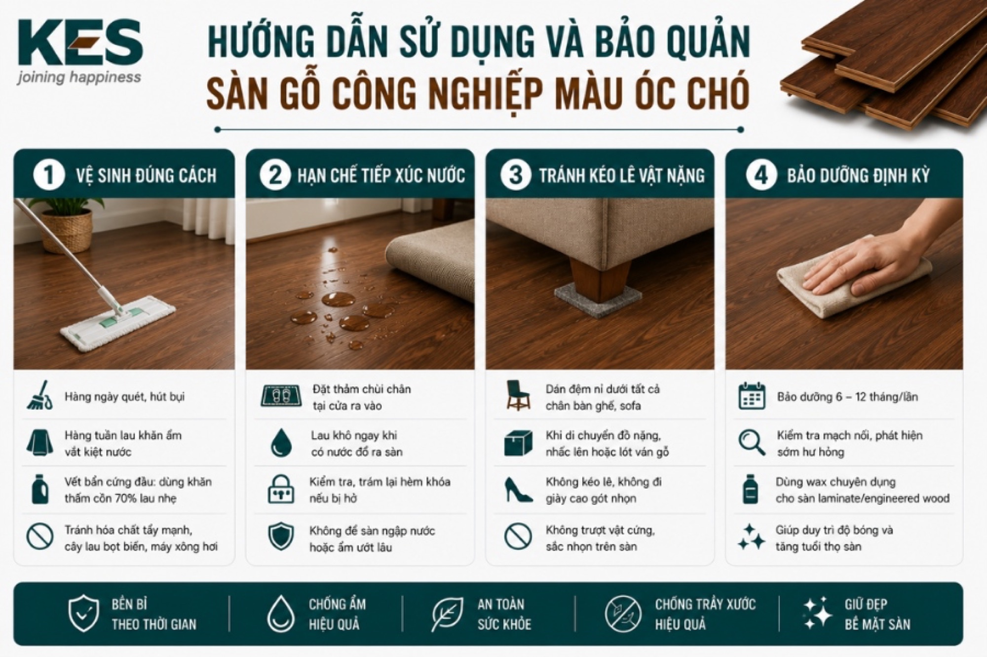 Hướng dẫn sử dụng và bảo quản sàn gỗ công nghiệp màu óc chó Hướng dẫn sử dụng và bảo quản sàn gỗ công nghiệp màu óc chó