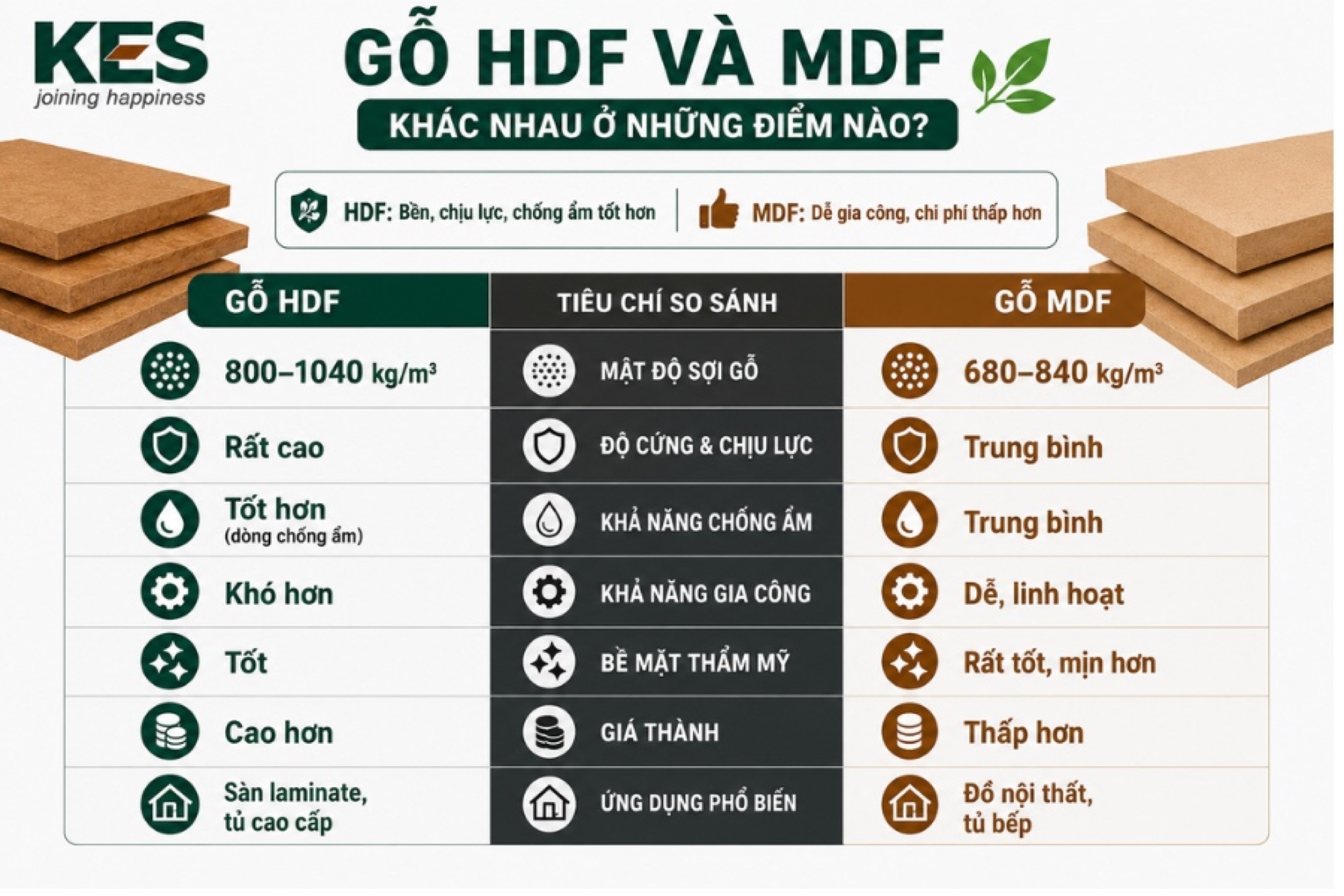 So sánh gỗ HDF và MDF So sánh gỗ HDF và MDF