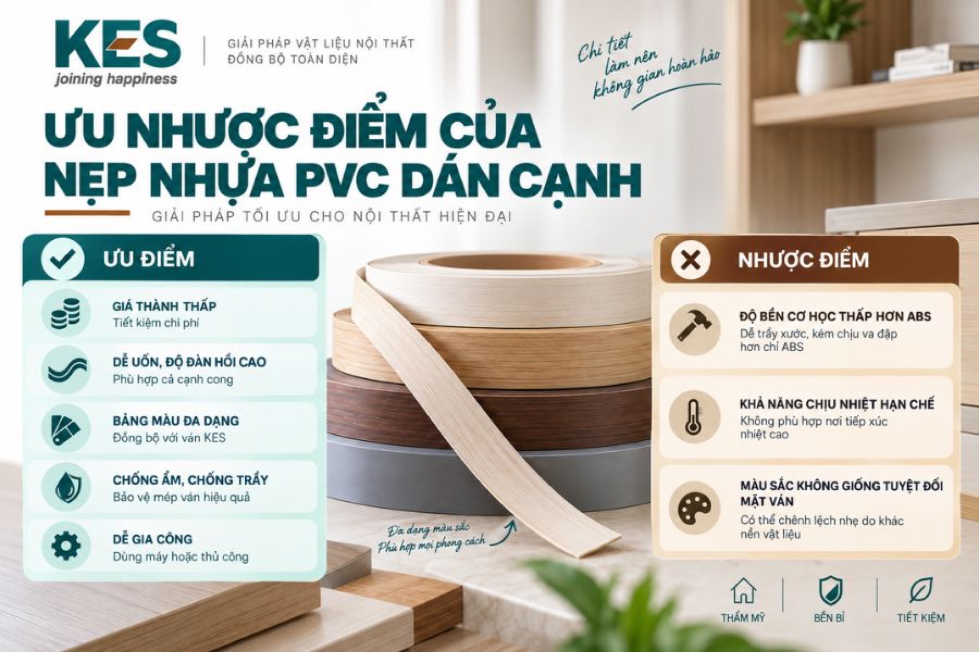 Ưu nhược điểm của nẹp nhựa PVC dán cạnh