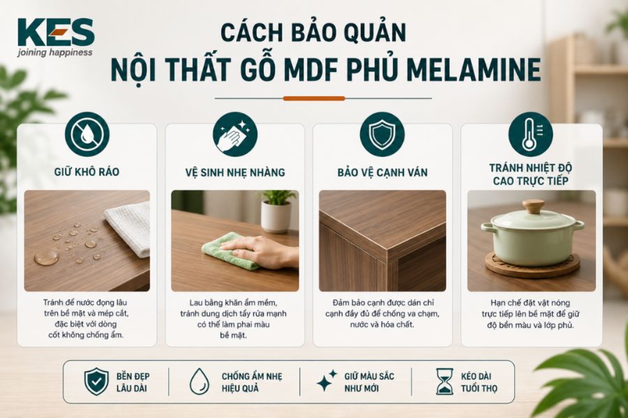 Cách bảo quản nội thất gỗ MDF phủ Melamine Cách bảo quản nội thất gỗ MDF phủ Melamine