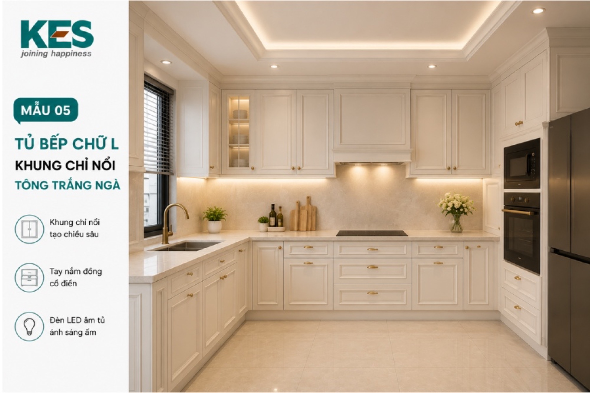 Tủ bếp chữ L khung chỉ nổi Tủ bếp chữ L khung chỉ nổi