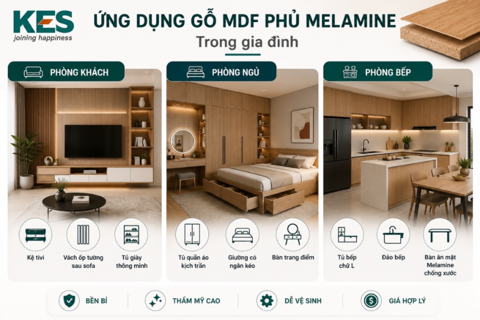 Ứng dụng gỗ MDF phủ melamine trong gia đình Ứng dụng gỗ MDF phủ melamine trong gia đình