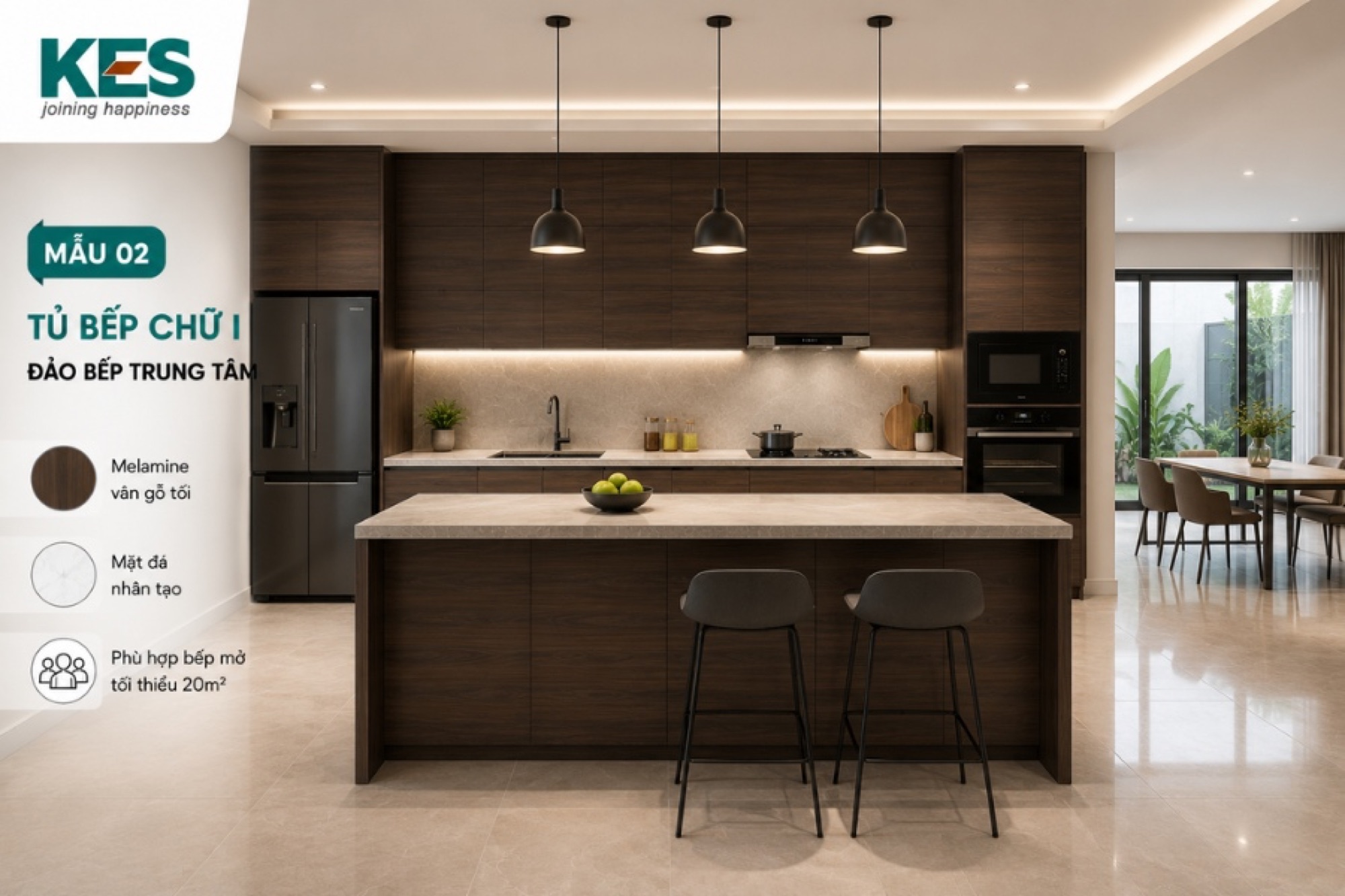 Tủ bếp chữ I phối Melamine vân gỗ Tủ bếp chữ I phối Melamine vân gỗ