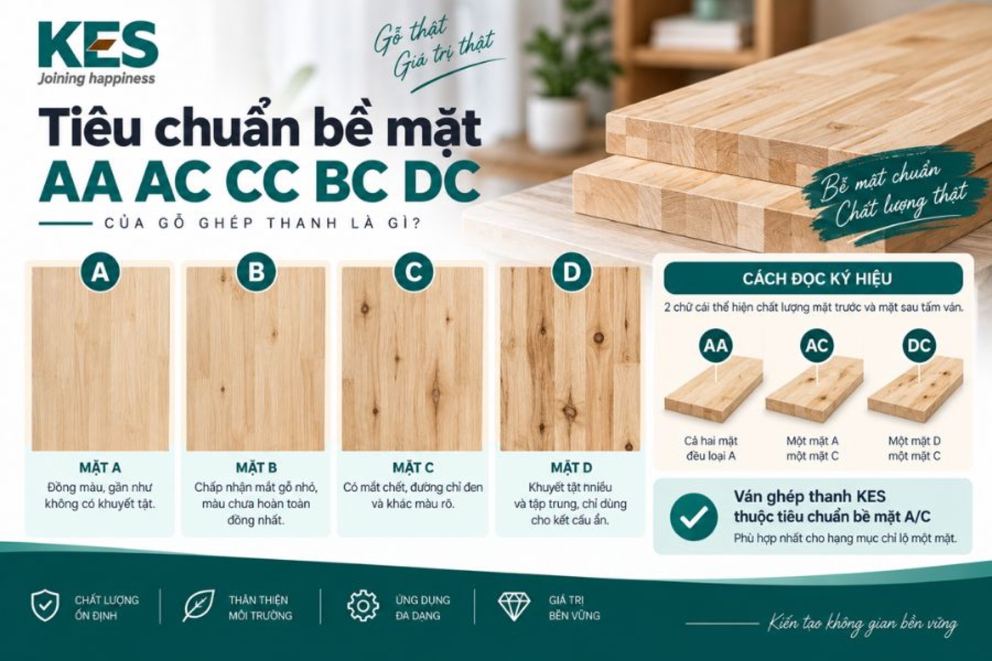 Tiêu chuẩn bề mặt AA AC CC BC DC của gỗ ghép thanh