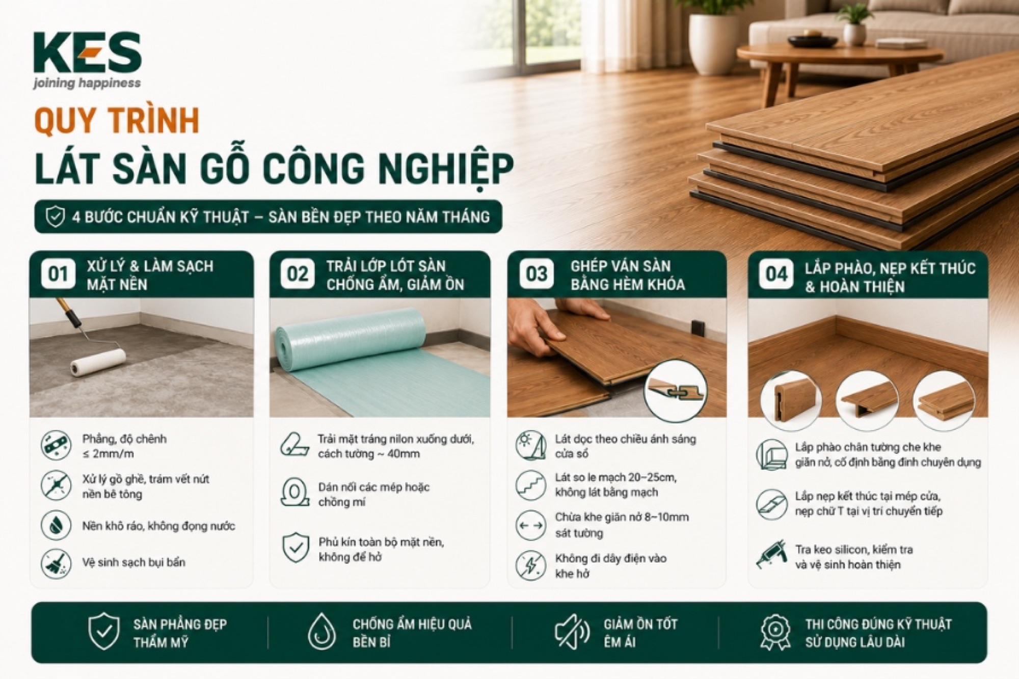 Hướng dẫn quy trình lát sàn gỗ công nghiệp chi tiết