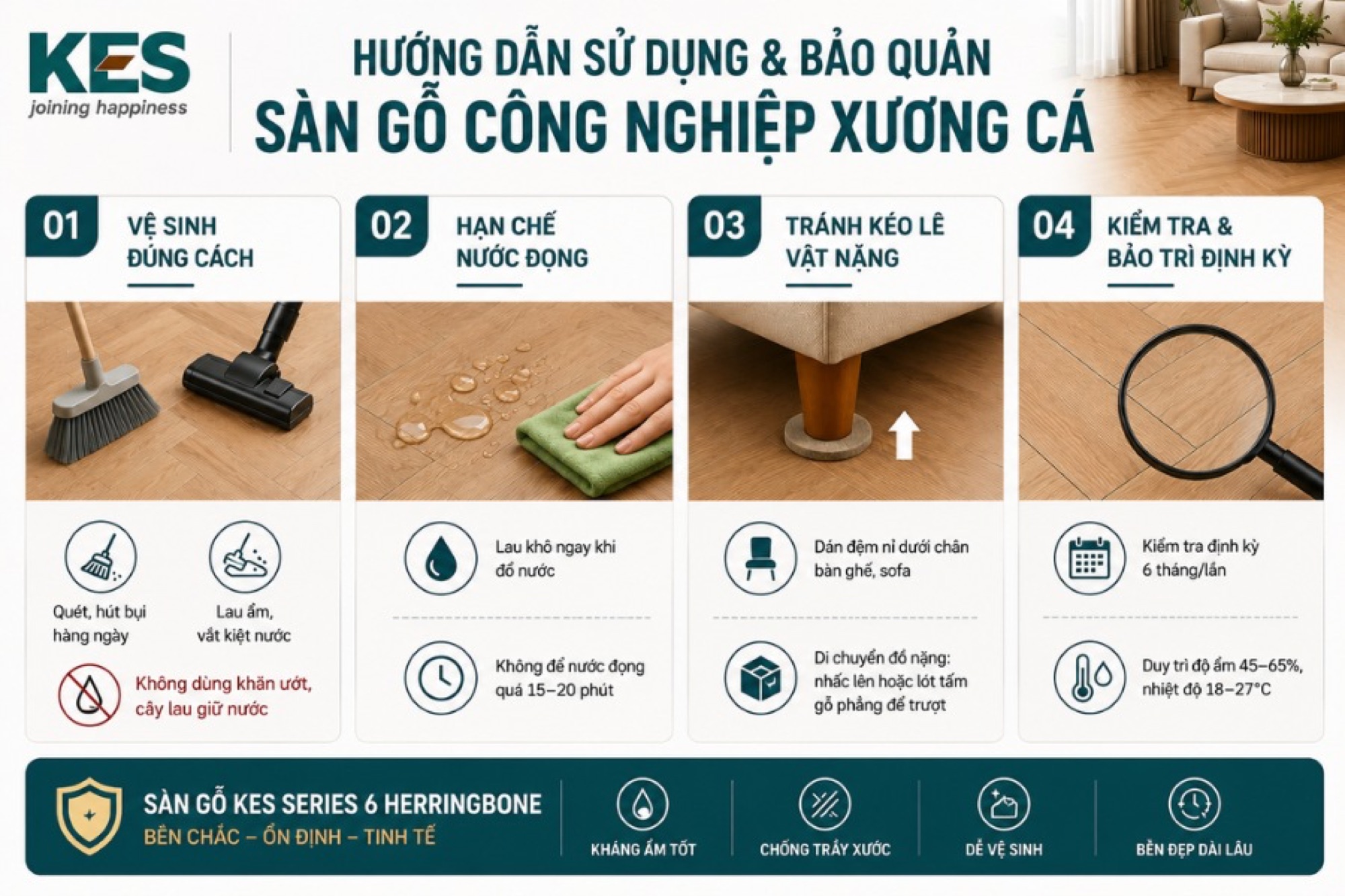Hướng dẫn sử dụng và bảo quản sàn gỗ công nghiệp xương cá