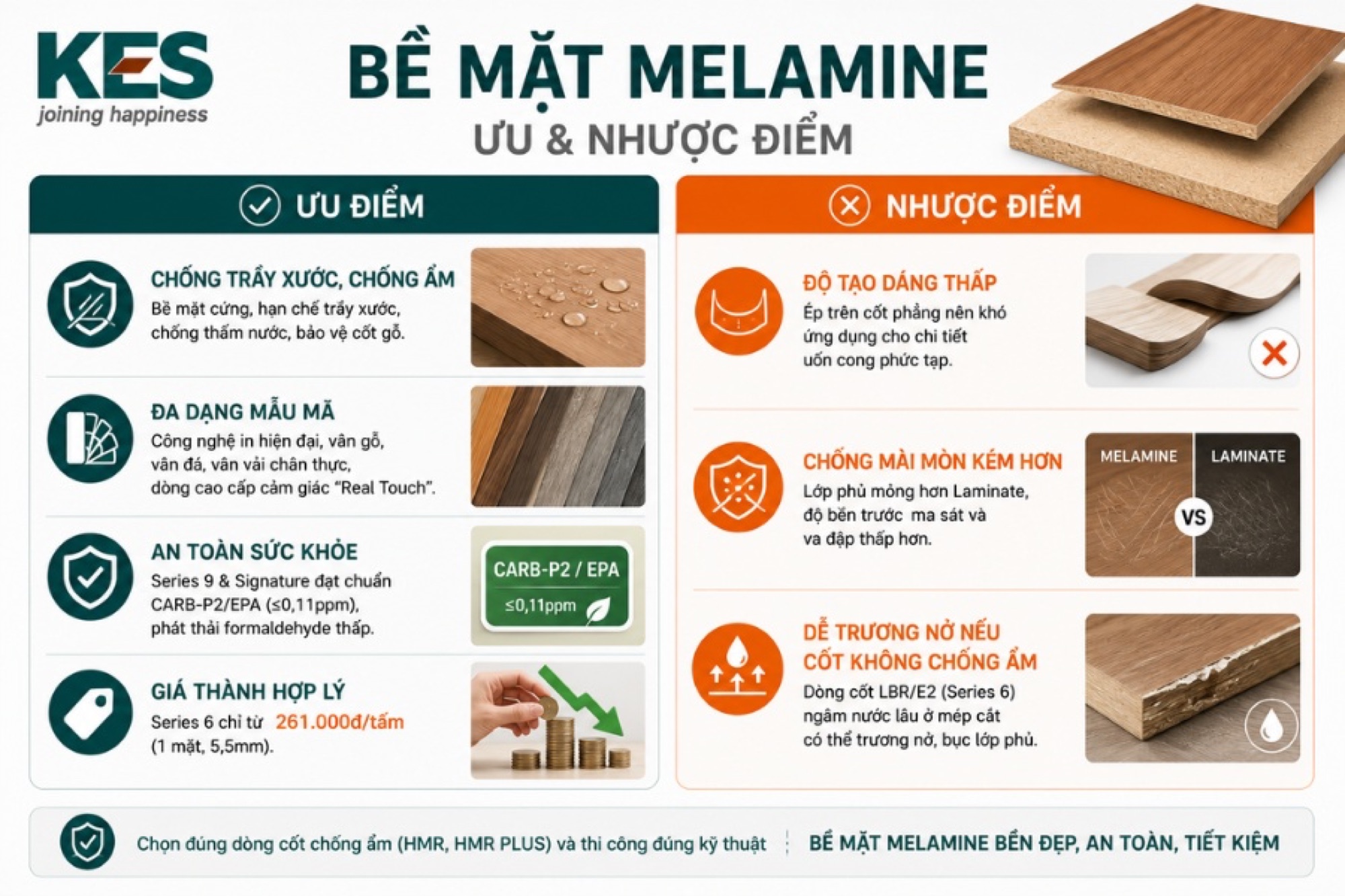 Bề mặt Melamine có những ưu nhược điểm Bề mặt Melamine có những ưu nhược điểm