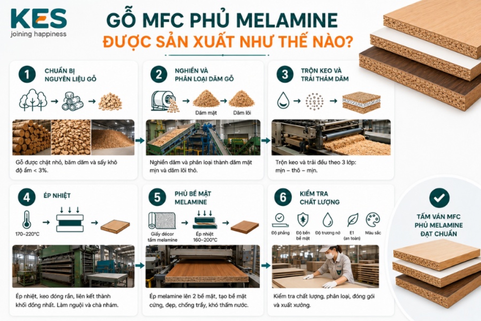 Quy trình sản xuất gỗ MFC phủ melamine Quy trình sản xuất gỗ MFC phủ melamine