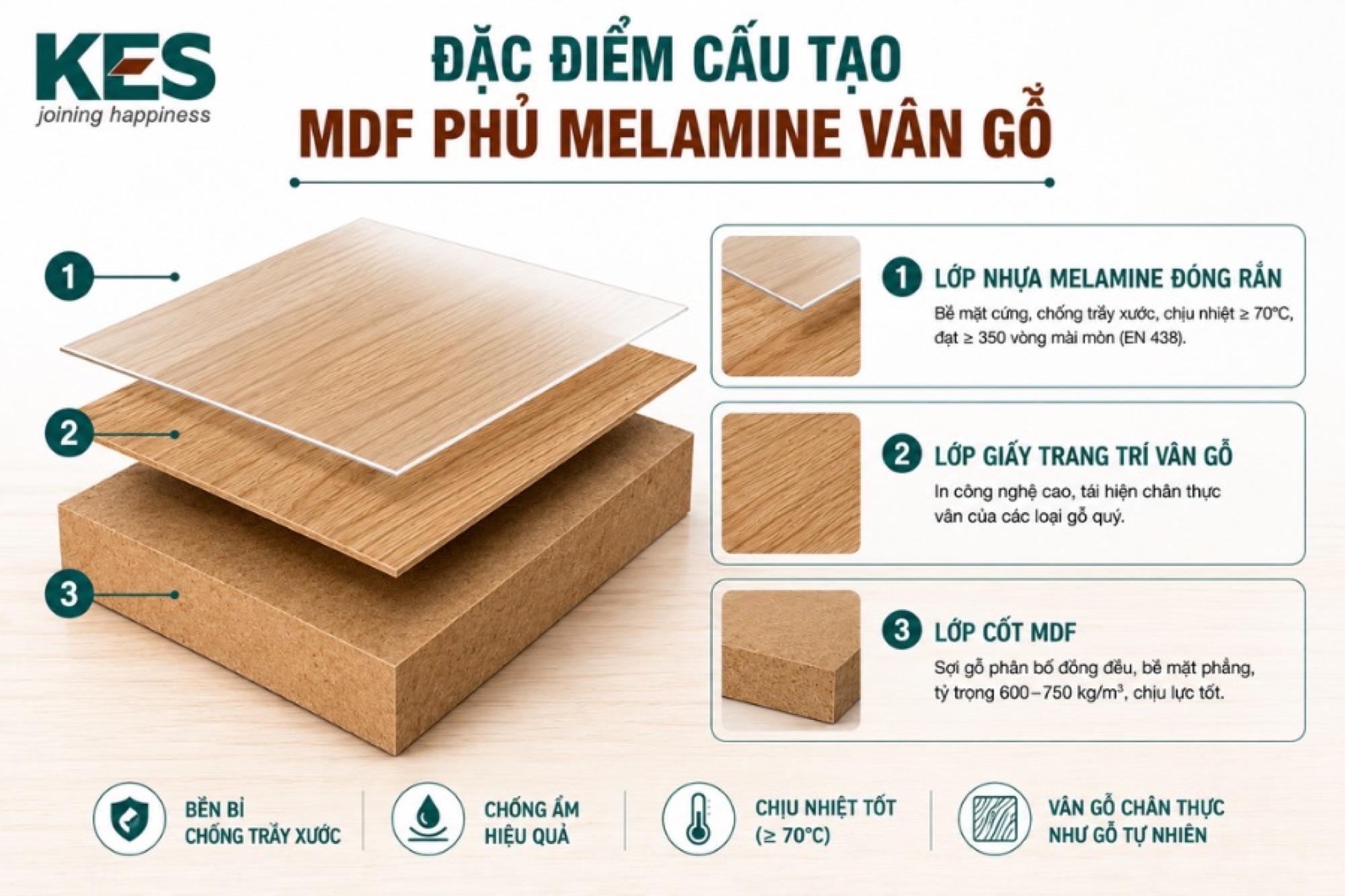 Đặc điểm cấu tạo MDF phủ Melamine vân gỗ