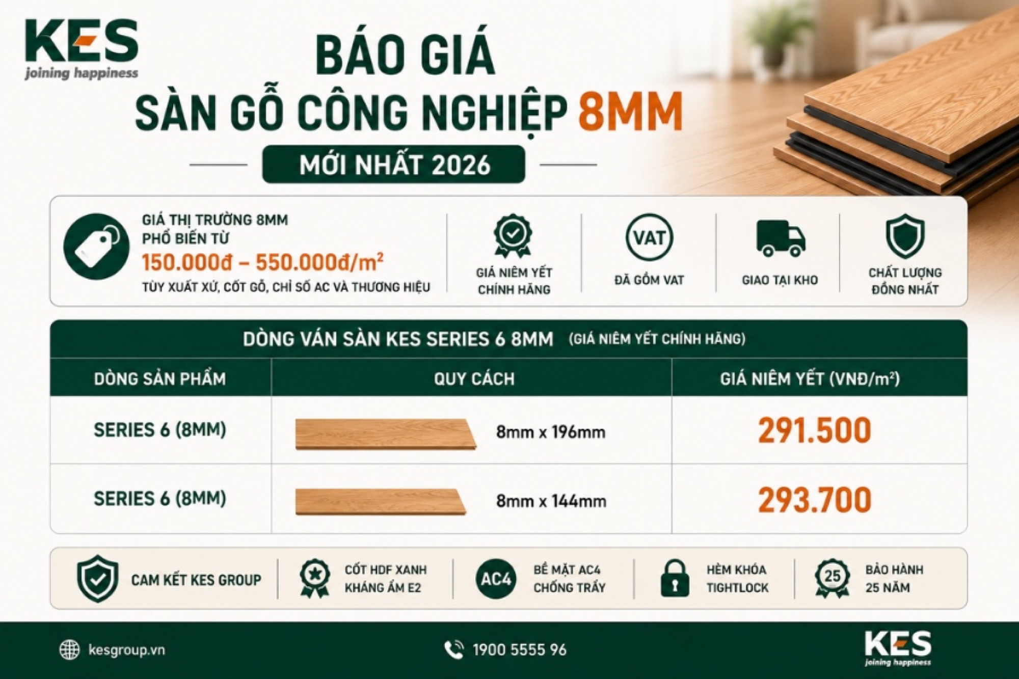 Báo giá sàn gỗ công nghiệp 8mm mới nhất 2026