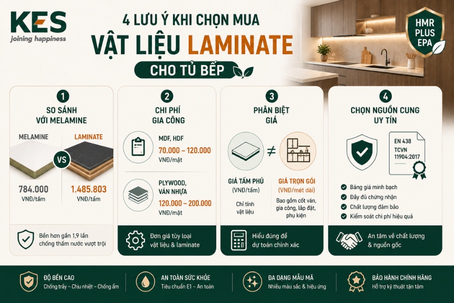Lưu ý khi chọn mua vật liệu Laminate cho tủ bếp