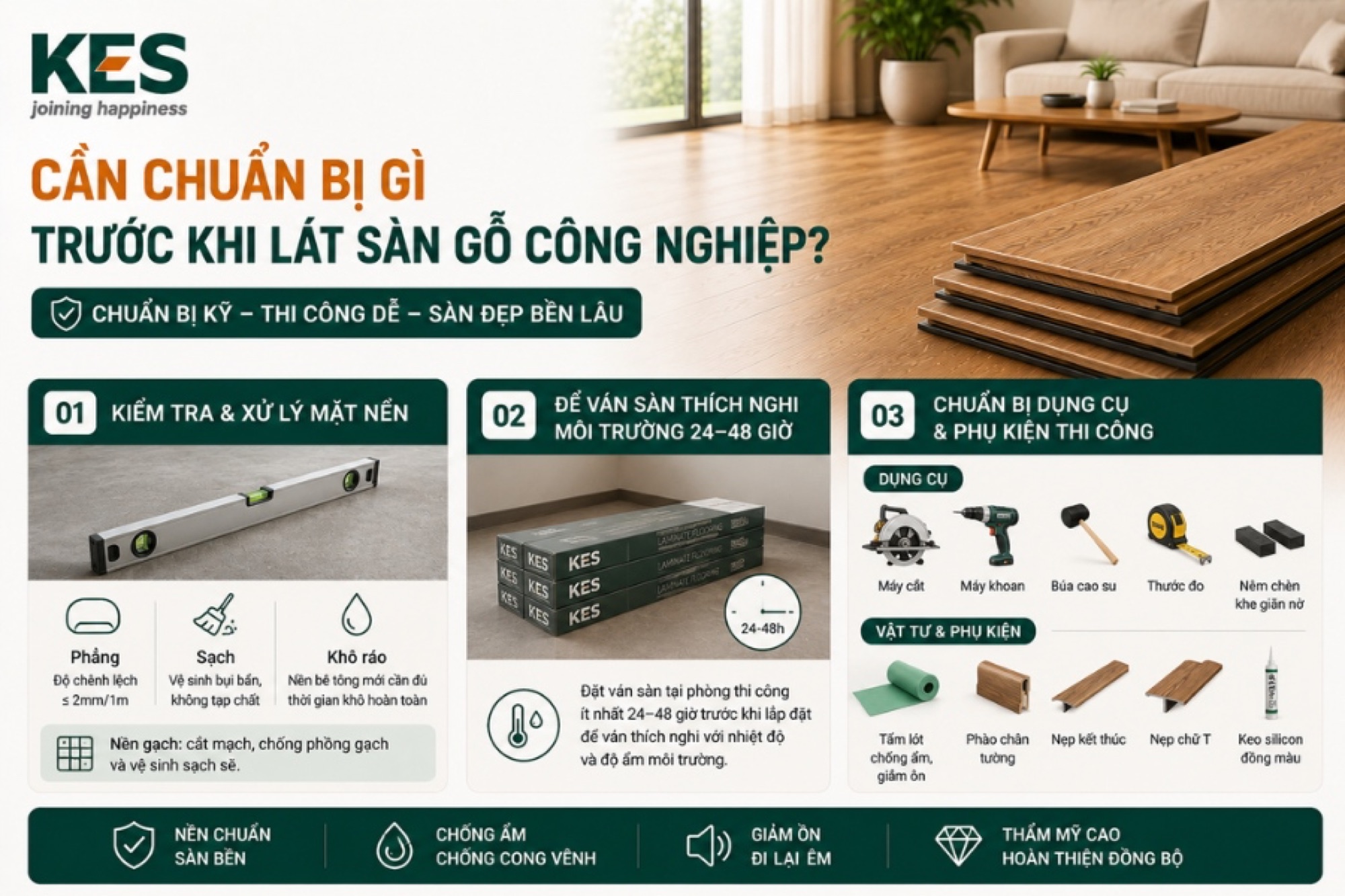 Cần xử lý mặt nền trước khi lát sàn gỗ công nghiệp