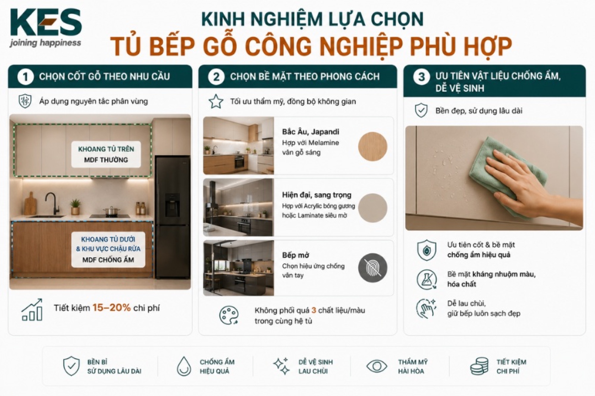 Kinh nghiệm lựa chọn tủ bếp gỗ công nghiệp phù hợp