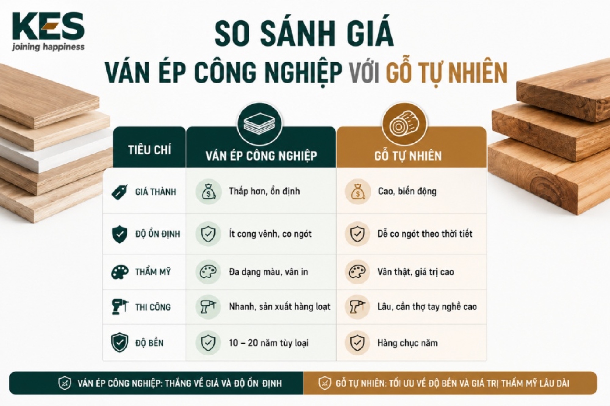 So sánh giá ván ép công nghiệp với gỗ tự nhiên 