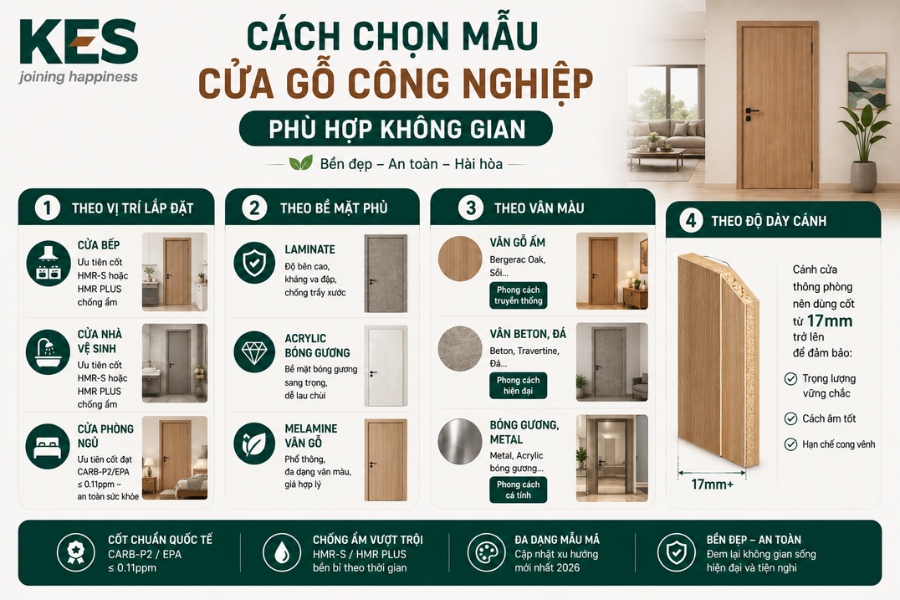 Cách chọn mẫu cửa gỗ công nghiệp phù hợp không gian