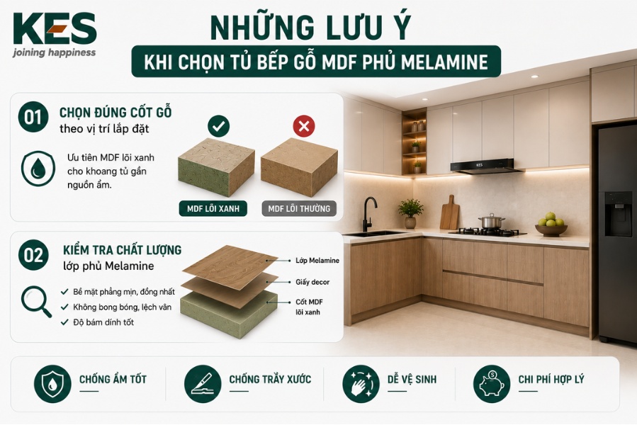 Những lưu ý khi chọn tủ bếp gỗ MDF phủ Melamine 