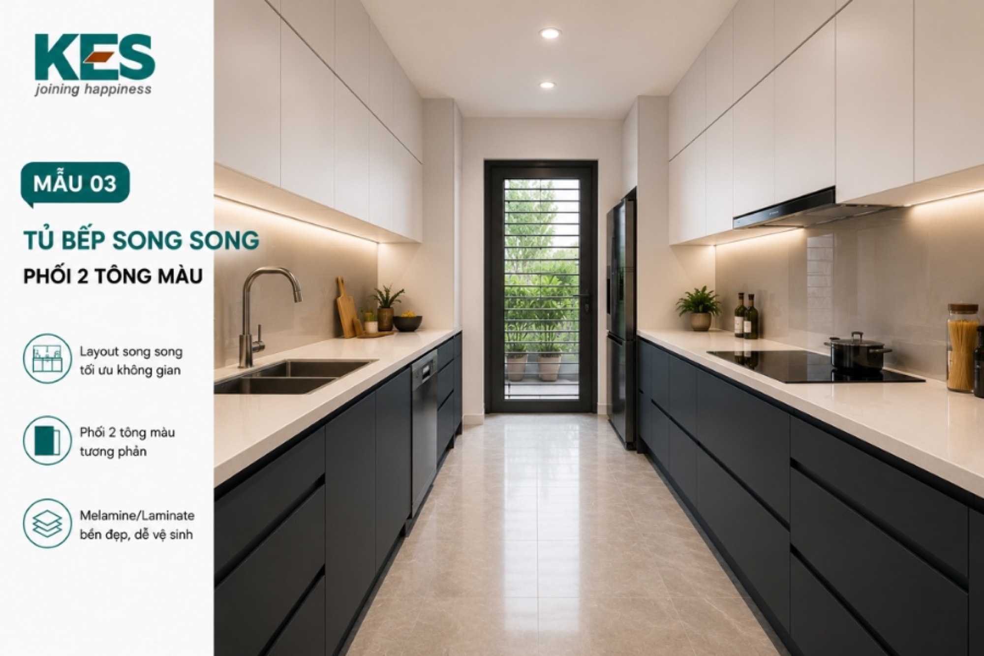 Tủ bếp song song 2 hàng Tủ bếp song song 2 hàng