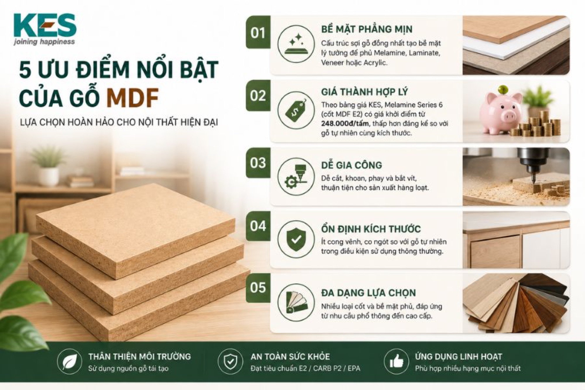 Ưu điểm của gỗ MDF