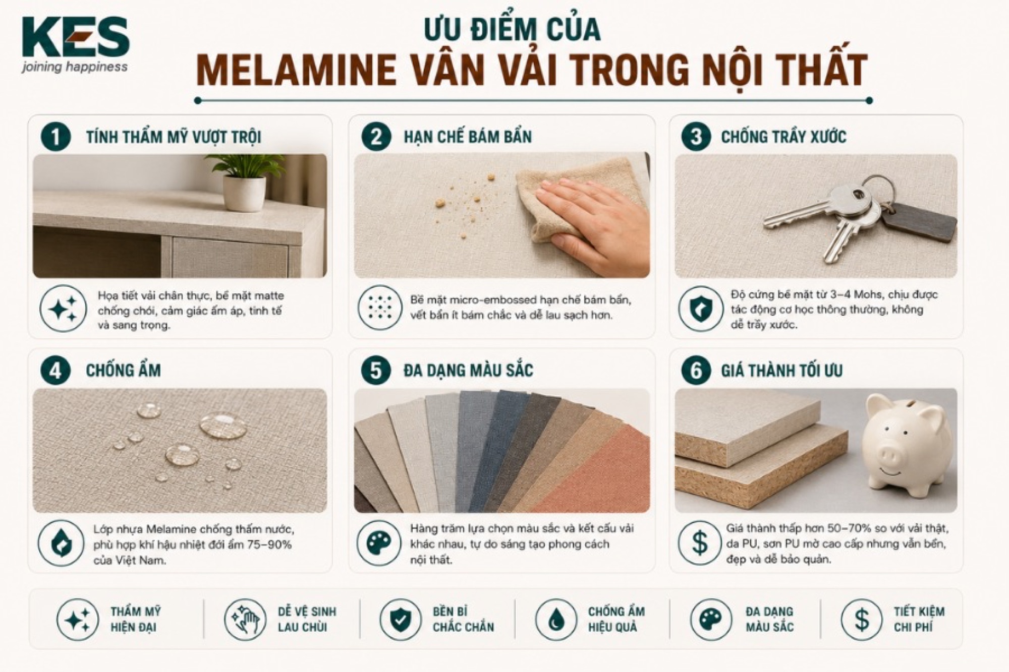 Ưu điểm của Melamine vân vải trong nội thất
