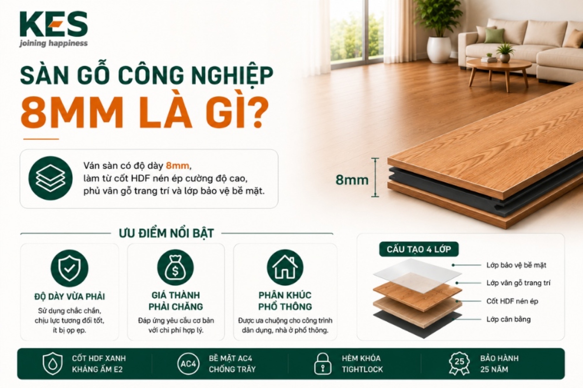 Sàn gỗ công nghiệp 8mm