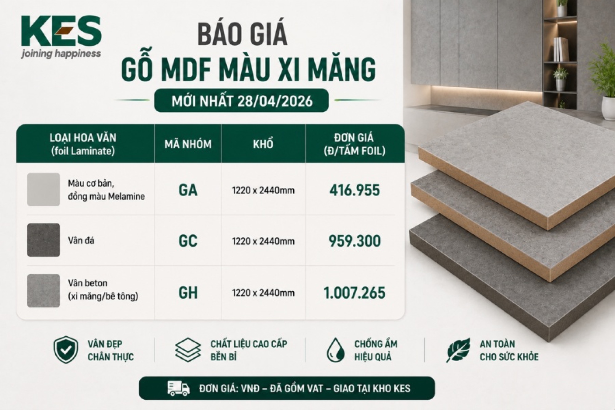 Báo giá gỗ MDF màu xi măng mới nhất Báo giá gỗ MDF màu xi măng mới nhất