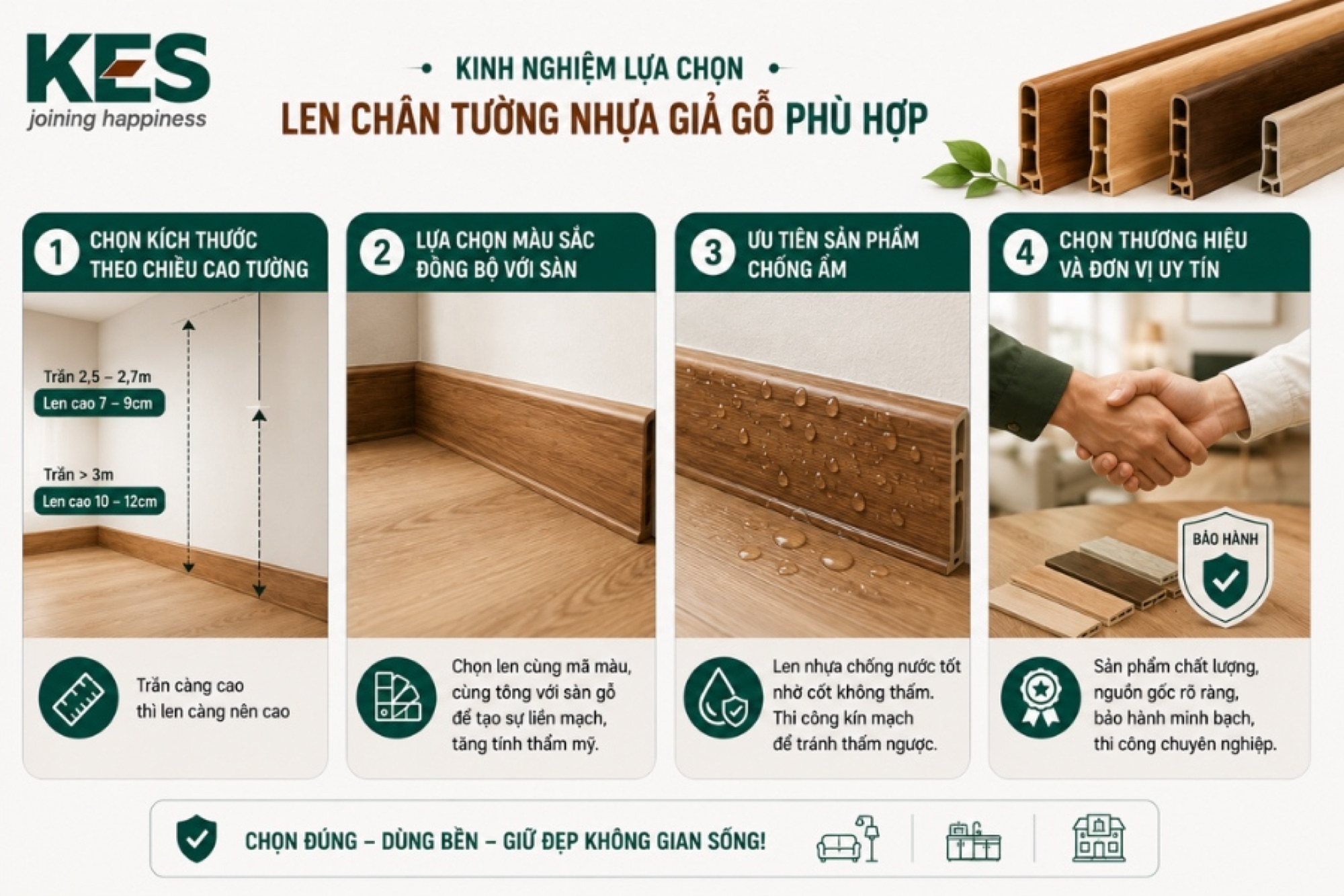 Kinh nghiệm lựa chọn len chân tường nhựa giả gỗ phù hợp Kinh nghiệm lựa chọn len chân tường nhựa giả gỗ phù hợp
