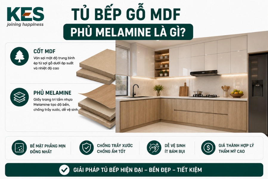 Tủ bếp gỗ MDF phủ Melamine
