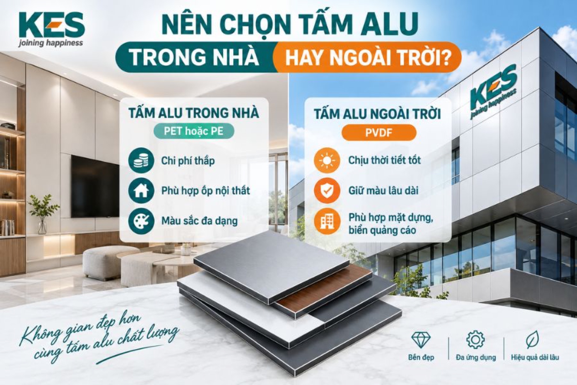 Tấm alu trong nhà phủ PET phù hợp ốp nội thất với chi phí thấp