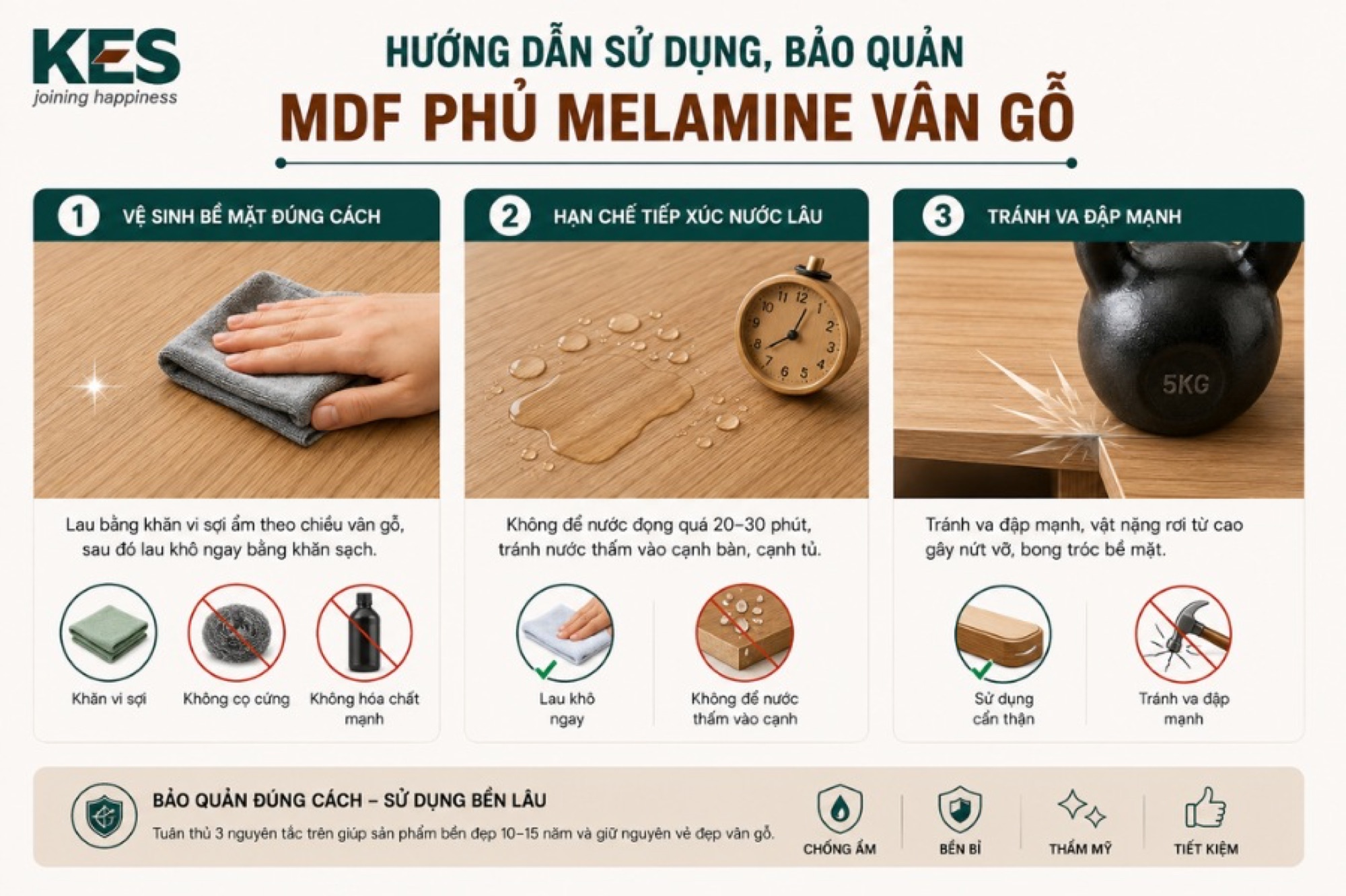 Bảo quản MDF phủ Melamine vân gỗ đúng cách