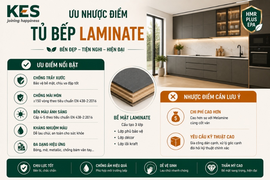 Ưu nhược điểm của tủ bếp Laminate