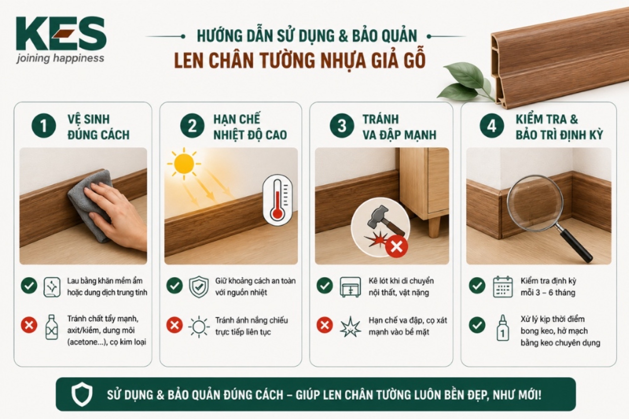 Hướng dẫn sử dụng và bảo quản len chân tường nhựa giả gỗ Hướng dẫn sử dụng và bảo quản len chân tường nhựa giả gỗ
