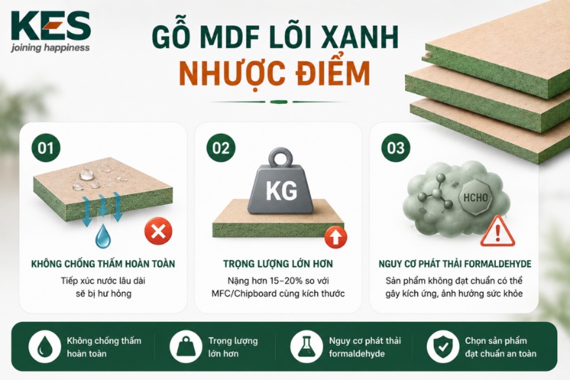 Gỗ MDF lõi xanh có những nhược điểm