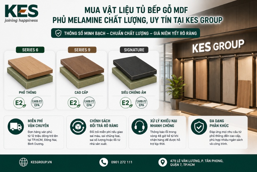 Nên mua vật liệu tủ bếp gỗ MDF phủ Melamine tại KES GROUP