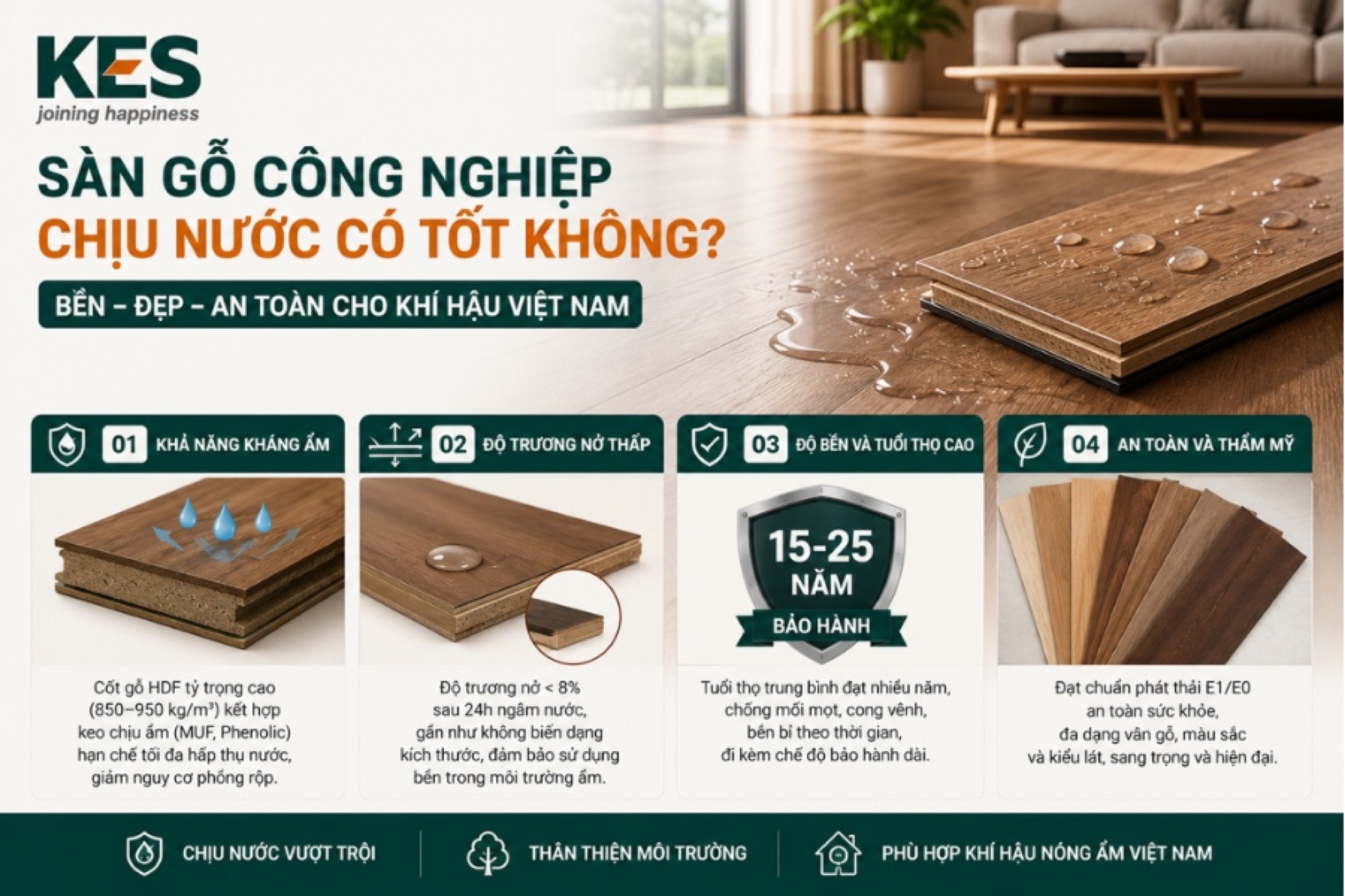 Sàn gỗ công nghiệp chịu nước tốt 