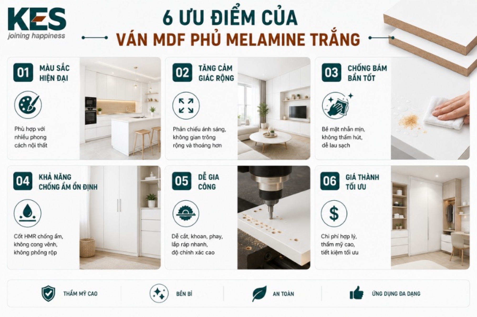 Ưu điểm của ván MDF phủ Melamine trắng trong nội thất