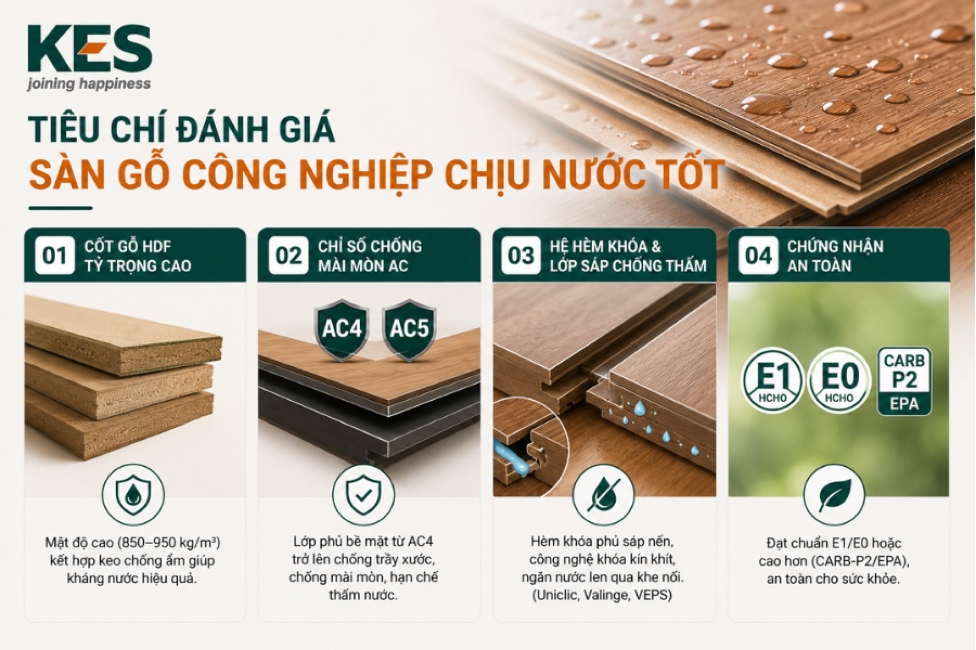 Tiêu chí đánh giá sàn gỗ công nghiệp chịu nước tốt