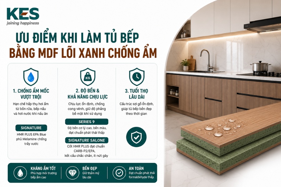 Ưu điểm khi làm tủ bếp bằng MDF lõi xanh chống ẩm Ưu điểm khi làm tủ bếp bằng MDF lõi xanh chống ẩm