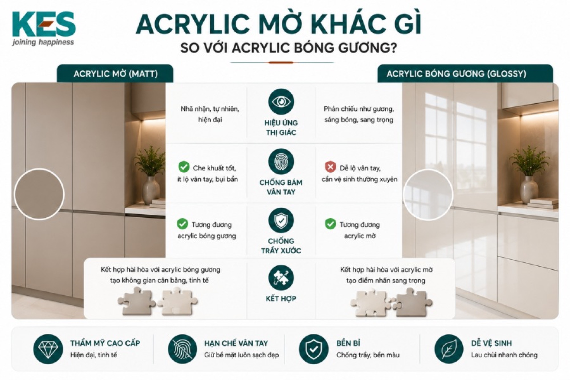 Acrylic mờ vượt trội về khả năng chống bám vân tay và bụi bẩn